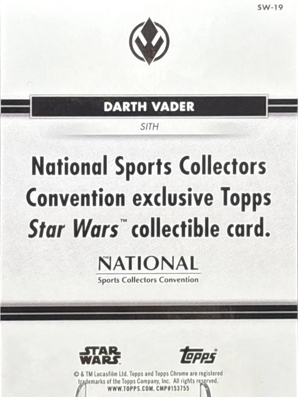Topps Chrome Star Wars Darth Vader Card - Nationals LE Print Holo Foil